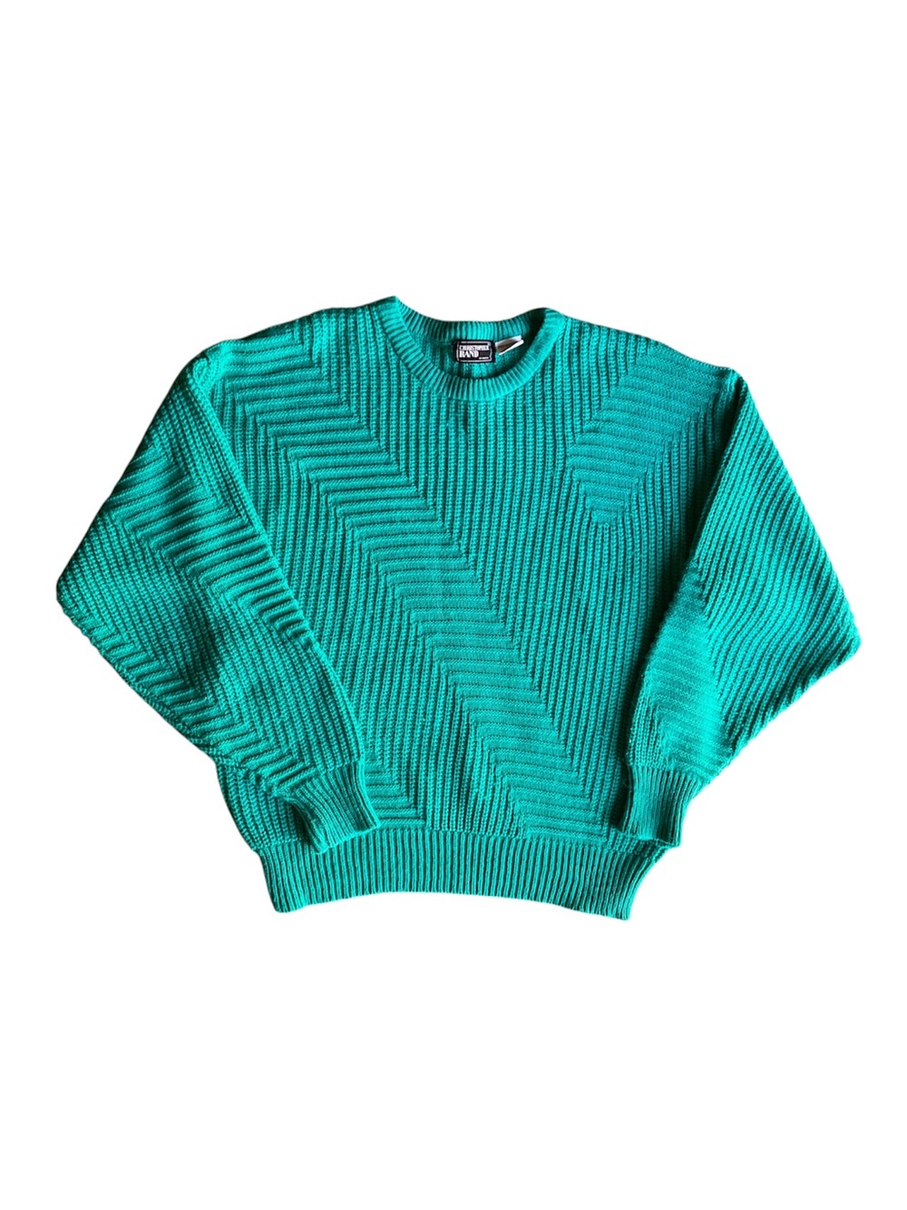 Vintage sweater crewneck turquoise green geometric knit 90s size large